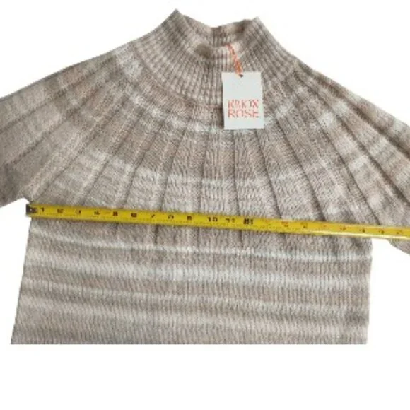 Knox Rose Sweater Size S Oatmeal Striped Mock Neck Pullover NWT Soft - Picture 2 of 8